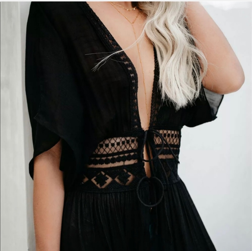 New Boho Lace Maxi Kimono Duster Cardigan Cover Up - Picture 7 of 10